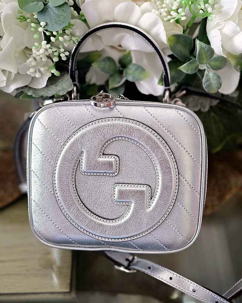Gucci Blondie Top Handle Bag, Metallic Silver