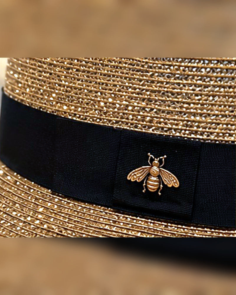 Gucci Papier Wide Brim Hat with Bee, Gold Glitter