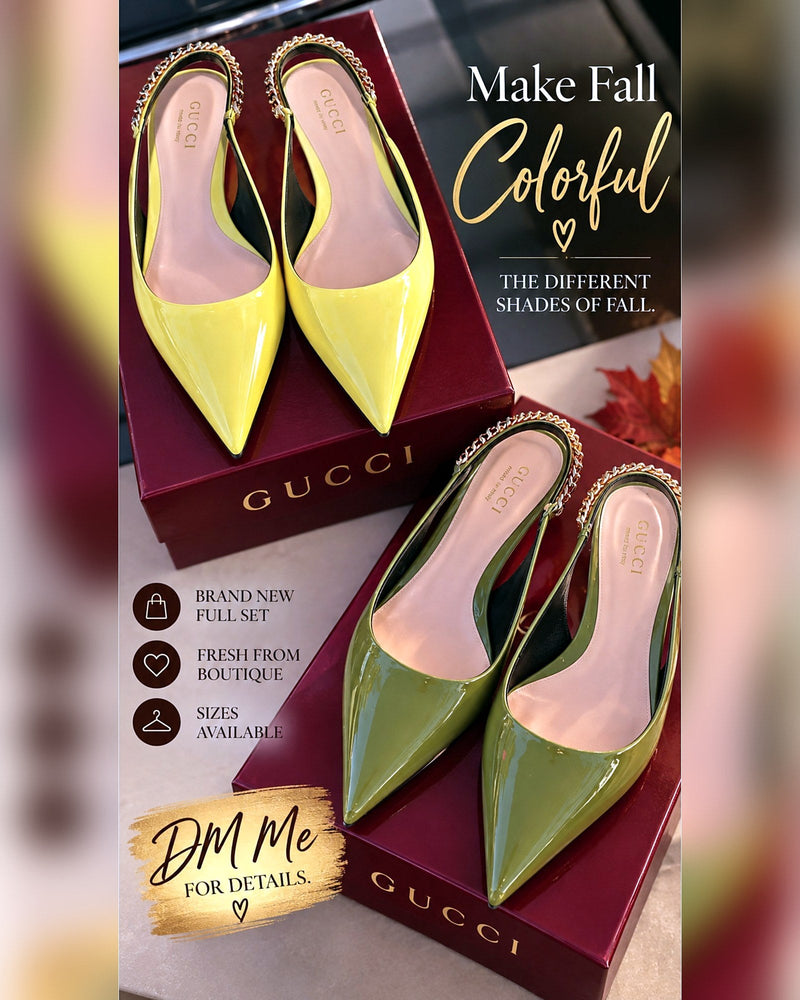 Gucci Signoria Slingback Pumps, Yellow Patent