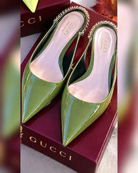 Gucci Signoria Slingback Pumps, Green Patent