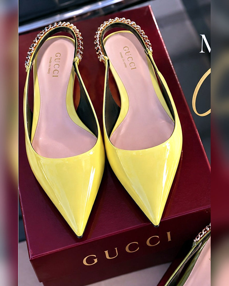 Gucci Signoria Slingback Pumps, Yellow Patent