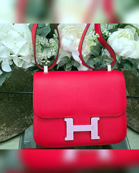 Hermès Constance Bag, Red Epsom with Pink Enamel H