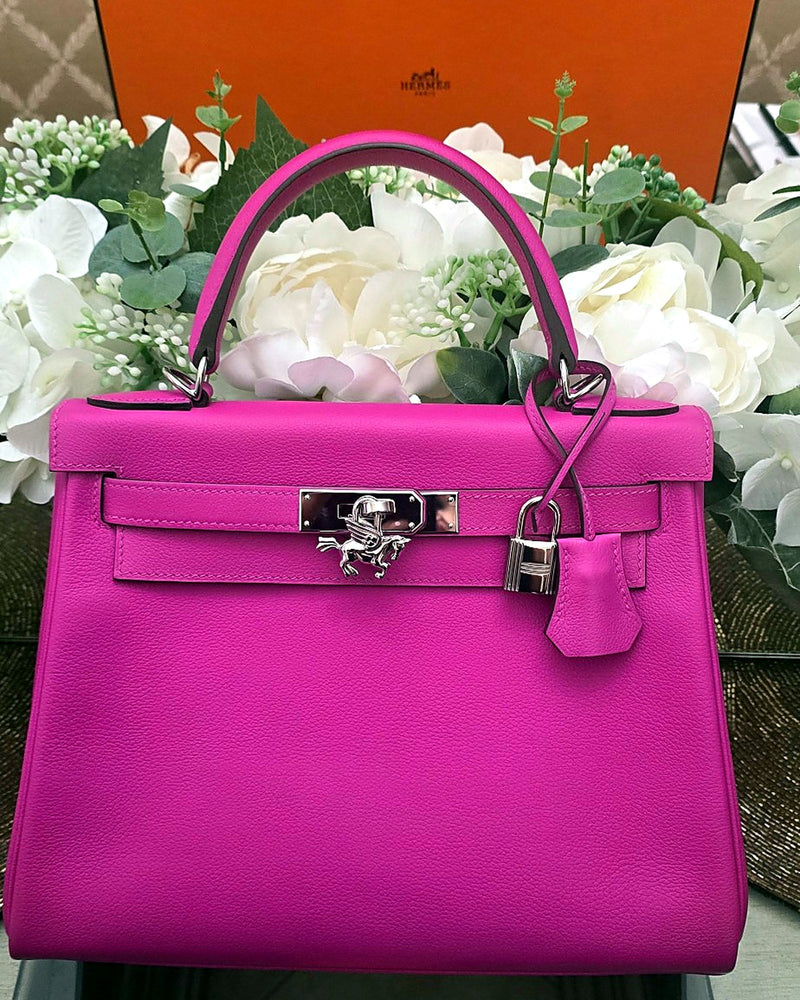 Hermès Kelly Retourne, Magenta with Palladium Hardware