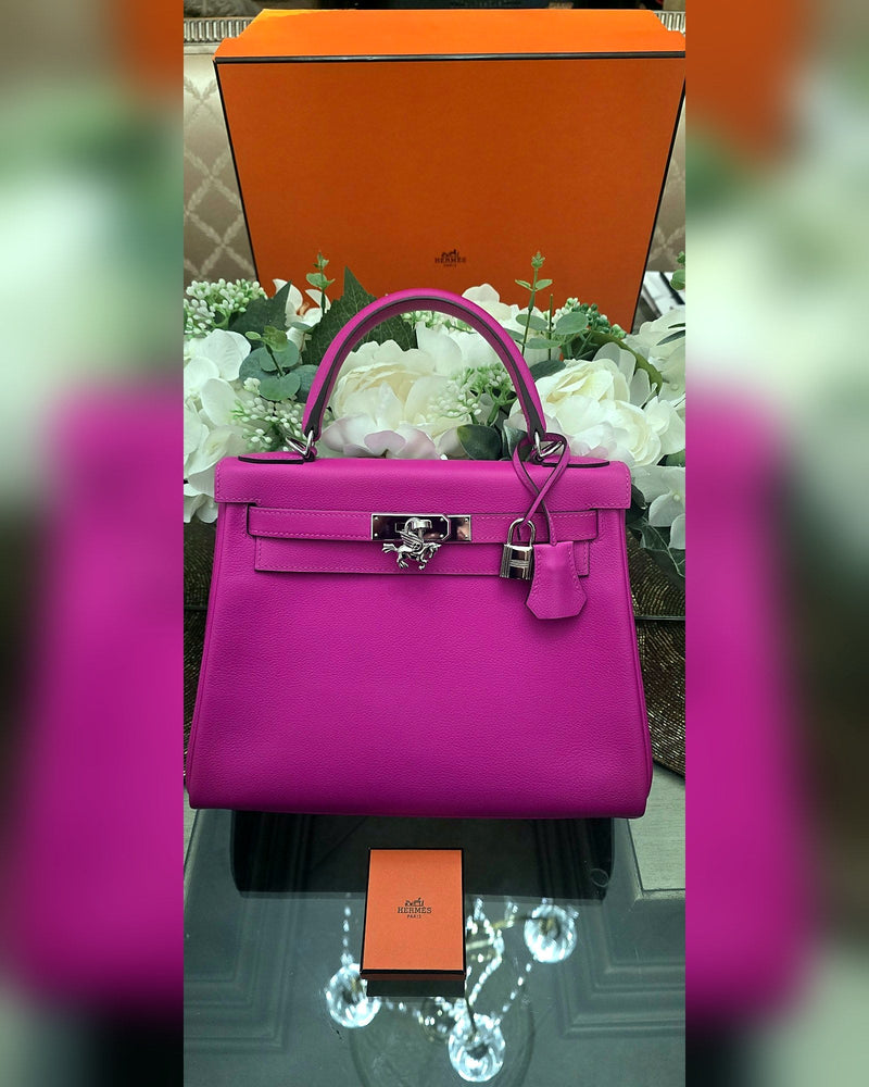 Hermès Kelly Retourne, Magenta with Palladium Hardware